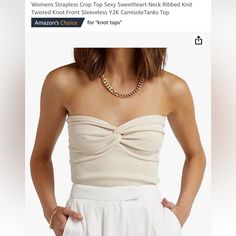 Brand New, Never Worn, Strapless Knit Top From Amazon. Beige, Size Small. Sleeveless Outfit, Strapless Crop Top, Beach Please, Summer Sweaters, Corset Crop Top, Twist Knot, Cropped Tube Top, Tank Top Camisole, Knit Crop Top