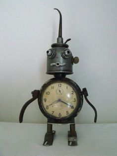 Clock Antique, Metal Robot, Trash Art