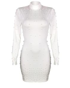 Beading Embellished Long Sleeve Bodycon Dress White Dresses Summer Party Dress With Pearl Embroidery, Long Sleeve Dresses With Pearl Embroidery For Summer, Long Sleeve Summer Dresses With Pearl Embroidery, Spring Party Embellished Bodycon Dress, Spring Party Dress With Pearl Embroidery, Fitted Mini Length Embellished Bodycon Dress, Embellished Sheath Mini Dress For Cocktail, Fitted Mini Dress With Rhinestones For Spring, Embellished Elegant Bodycon Dress