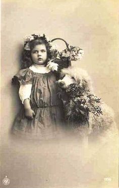 Vintage Postcard ~ Little Girl w/Poodle Dog | Flickr - Photo Sharing! Tsarist Russia, Dog Flowers, Puppy Stages, Pretty Poodles, White Poodle, Dog Artwork, Husky Mix, Purebred Dogs