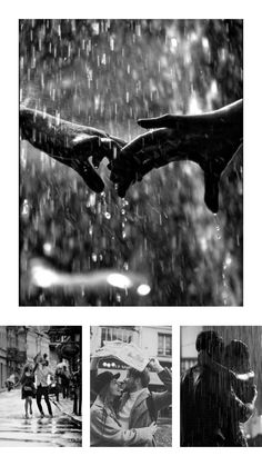 black and white photos of people in the rain