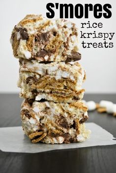 s'mores rice krispy treats stacked on top of each other