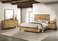 Kaywood Weathered Brown / Natural Pine 4-piece Eastern King Bedroom Set - Ornate Home Twin Bedroom Sets, 5 Piece Bedroom Set, Pine Beds, Eastern King Bed, Grain Effect, Bedroom Chest Of Drawers, Queen Panel Beds, Bedroom Items, King Bedroom Sets