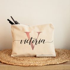 "PERSONALIZED MAKE-UP BAG SUITABLE for MANY SITUATIONS: These stylish and custom-designed cosmetic bags are one of the best gift ideas for mother's day, bridesmaid, wedding, birthday, proposal, girl's weekend, birthday gifts for women, young girl, mother or for yourself. Be the most stylish where you are. You can also use this bag on many occasions like Travel Accessories, Toiletry Makeup Case. ♦ AT A GLANCE Dimension: 9.75″W x 6″H Weight: 1oz Made from Heavy duty cotton canvas fabric UV printin Makeup Bag Personalized, Personalized Makeup Bag, Personalized Gift Bag With Zipper, Personalized Zipper Pouch Bag, Beige Bags With Zipper Pouch For Personal Use, Beige Zipper Pouch Bag For Personal Use, Personalized Pouch Cosmetic Bag For Daily Use, Personalized Cosmetic Pouch Bag, Personalized Pouch Cosmetic Bag