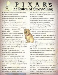 the page is open to an article about pixar's 22 rules of story telling