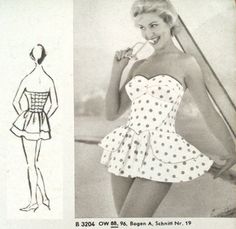 "A sewing pattern of a wonderful beach sundress /bathing suit from a 1958 German sewing pattern magazine. Pattern pieces are all carefully traced from its multi pattern sheet, cut and labeled. All pieces cut to full length. Seam allowances are not included. Size: Bust 88cm/34\" These patterns come from era when sewing was a must and it was taught to all who wanted to sew, so the patterns were not accompanied with much of instructions that are typical to modern day sewing patterns, however all or Vintage Halter Neck Swimwear For Summer, Vintage Halter Neck Swimwear For Beach, Fitted Bodice Sleeveless Swimwear For Beach, Fitted Bodice Swimwear For Summer Beach, Vintage Lined Swimwear For Vacation, Retro Sleeveless Lined Swimwear, Vintage Beach Dresses For Beach Season, Vintage Sleeveless Swimwear For Beach Season, 50s Bathing Suit