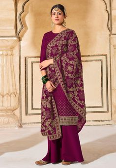 Purple georgette pakistani suit 974  Desc:  Style : Pakistani Salwar Kameez Color : Purple Fabric : Georgette Work : Embroidery Wash Care : Dry clean Sleeve Style : Quarter Sleeve Long Sleeves : Done only in Custom Stitch Sleeves Lining : Done only in Custom Stitch Bust Size : 32 to 42 Inches Occasion : Festival   Eid   Mehendi   Sangeet   Ceremonial   Social Gathering   Lohri   Vaisakhi. With Express Free Shipping and Custom Stitching, Buy Indian Party wedding and bridal Anarkalis Purple george Indian Palazzo, Anarkali Lehenga Gowns, Palazzo Dress, Celana Fashion, Anarkali Lehenga, Pakistani Suit, Georgette Dupatta, Georgette Tops, Palazzo Suit