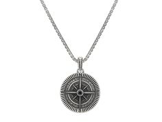 GURHAN, GURHAN Mens Sterling Silver Pendant Necklace, Compass Classic Formal Jewelry With Compass Design, Vintage Silver Necklaces For Travel, Vintage Silver Necklace For Travel, Luxury Compass Design Round Pendant Necklace, Luxury Round Pendant Necklace With Compass Design, Luxury Silver Jewelry For Travel, Silver Compass Design Jewelry For Formal Occasions, White Gold Compass Medallion Necklace, White Gold Compass Pendant Necklace