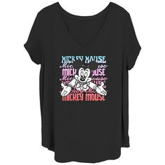 Add adorable style to your casual wardrobe with this Disney's Mickey Mouse Juniors' Plus Size Name Stack V-Neck Tee. © Disney FEATURES Short sleeves V-neckFABRIC & CARE Cotton, polyester Machine wash Imported Size: 1X. Color: Black. Gender: female. Age Group: kids. Casual Black Mickey Mouse T-shirt, Black Mickey Mouse Short Sleeve T-shirt, Mickey Mouse Crew Neck Cotton T-shirt, Cotton Mickey Mouse Short Sleeve T-shirt, Playful Cotton Mickey Mouse T-shirt, Disney Mickey Mouse, Disney Mickey, V Neck Tee, Casual Wardrobe