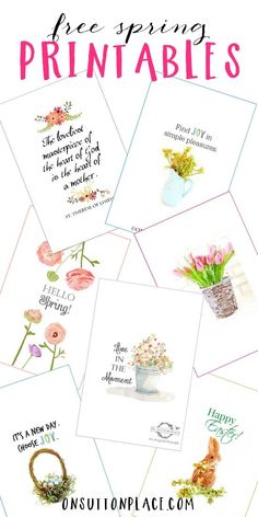 some cards with flowers in them and the words free spring printables on them