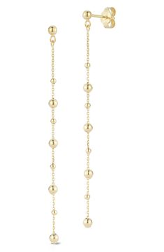 Elevate your everyday ensemble with earrings that suspend chain drops crafted from polished 14-karat gold for added gleam. 2.9" drop Post back 14k-gold Made in Italy Gold Hoco Jewelry, Gold Earrings Formal, Dangly Earrings Gold, Gold Linear Earrings With Chain For Formal Occasions, Gold Linear Chain Earrings For Formal Occasions, Yellow Gold Dangle Earrings With Chain, Formal Gold Linear Earrings With Chain, Elegant Earrings With Satellite Chain As Gift, Elegant Earrings With Satellite Chain For Gift