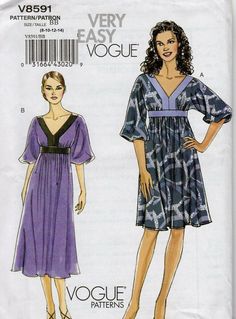 I just added a new item to eBay, Easy Vogue 8591 Misses Dress V-neck, Dolman Sleeves Sewing Pattern V8591 Sz 8-14! #eBay #eBaySeller Vogue Dress Patterns, Vogue Dress, Vogue Sewing, Vogue Sewing Patterns, Miss Dress, Vogue Patterns, Gathered Sleeves, Empire Waist Dress, Dress Home