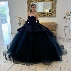 Quinceanera Dresses Dark Colors, Blue Velvet Ball Gown, Huge Prom Dresses, Big Poofy Dresses Princesses, Night Under The Stars Dress, Black Silk Ball Gown, Black Big Dress, Quincenera Dresses Dark Green, Tim Burton Quinceanera Theme