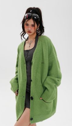 5ft 5''(166cm) tall, 97 lbs(44kg) weight and wearing a size M163cm/44kg wearing a size M - Cotton - Knitted- Button-up- Pockets- 3 colors Green Knitted Fall Cardigan, Green Relaxed Fit Sweater For Fall, Relaxed Fit Green Sweater For Fall, Cozy Green Knit Outerwear, Green Sweater With Pockets Relaxed Fit, Green Knit Cardigan For Layering, Green Relaxed Fit Sweater With Pockets, Green Knit Sweater Coat For Winter, Green Knitted Outerwear For Layering