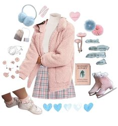 Cute Bubbly Outfits, Fluffy Aesthetic Outfit, Cute Fluffy Outfits, Baking Outfit Cute, Winter Pastel Aesthetic, Pink Winter Aesthetic Outfit, Winter Outfits Cute Girly, Kokomi Casual Outfit, Winter Pastel Outfit