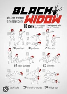 the black widow workout poster shows how to do it