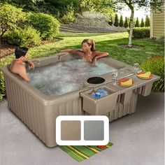 an outdoor hot tub with two people in it