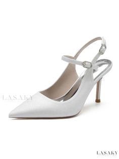 Lasaky - Elegant Slingback Stiletto Heel Pumps for Womens Wedding Ensemble Silver Ankle Strap Heels For Banquet, Elegant Open Toe Sandals For Banquet, Elegant Evening Wedding Sandals, Silver Open Toe Wedding Shoes For Banquet, Elegant Pointed Toe Sandals For Wedding Guests, Elegant Low Heel Sandals For Wedding, Summer Wedding Slingback Sandals With Pointed Toe, Elegant Pointed Toe Sandals For Banquet, White High Heel Slingback Sandals For Wedding