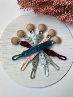 several crocheted hair clips are arranged in a circle