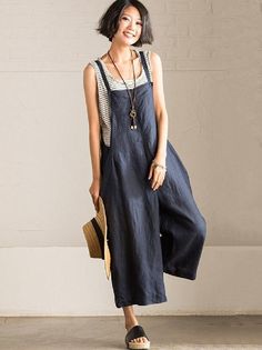 Sku CY-!22586 Material Cotton-blend Style Loose , Wide Leg Feature Solid Occasion Casual , Vacation , Vintage Seasons Spring , Summer Type Jumpsuits Bottoms Color NAVY BLUE Size S,M,L,XL Size chart: Please consult the size chart we provide for this item's measurements to help you decide which size to buy. Please note: There may be 1-3cm differ due to manual measurement. CMINCH Cm Waist Leg Opening Length S 108 76 113 M 112 80 114 L 116 84 115 XL 120 88 116 Casual Navy Jumpsuits And Rompers With Pockets, Casual Navy Jumpsuits And Rompers For Workwear, Blue Solid Color Overalls For Spring, Blue Overalls For Spring, Navy Jumpsuits And Rompers With Pockets, Navy Jumpsuits And Rompers With Pockets For Spring, Spring Navy Jumpsuits And Rompers With Pockets, Navy Summer Overall Jumpsuit, Womens Overalls