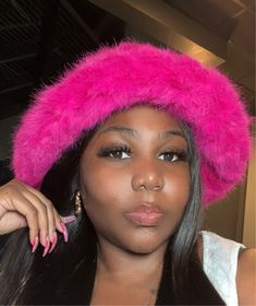 Hot pink Fur bucket hat Trendy Mini Bucket Hat For Winter, Trendy Winter Mini Bucket Hat, Trendy Pink Party Hat, Trendy Mini Hats With Curved Brim For Winter, Trendy Winter Mini Hats With Curved Brim, Pink Brimmed Cloche Hat, Trendy Pink Brimmed Hat, Trendy Pink Bucket Hat For Winter, Pink Brimmed Mini Hat