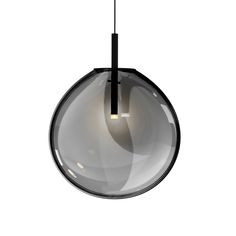 a black and white light hanging from a ceiling