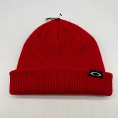 New With Tags! 100% Acrylic Red Winter Hat For Outdoor, Red Beanie For Streetwear, Red Knitted Winter Beanie, Red Knitted Beanie For Winter, Red Beanie For Fall, One Size Fits Most, Adjustable Red Hat For Cold Weather, Red Casual Winter Hat, Casual Red Winter Hat, Casual Red Winter Beanie