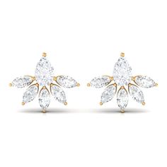 Product Details Capture beauty with our exquisite Diamond Floral Stud Earrings. Pear and marquise cut diamonds in a stunning floral motif. Product Information SKU SHP-EARRINGS052210176 Weight 1.04 gm (Approximate) DIAMOND INFORMATION No.of Stones 12 Pieces Total Weight 0.72 Carat (Approximate) Dimension(approx) Marquise-1.50X3.00 mm-10 PcsPear-2.50X4.00 mm-2 Pcs Color HI Cut Brilliant Shape Marquise, Pear Setting Type Prong-Setting Quality Grade SI View More Product Parent Collection Handle stud Diamond Flower-shaped Bridal Earrings, Diamond Flower-shaped Earrings For Party, Diamond Flower-shaped Party Earrings, Gold Flower-shaped Diamond Earrings With Accents, Luxury Diamond Cut Flower-shaped Earrings, Floral Studs, Marquise Cut Diamond, Marquise Cut, Diamond Flower