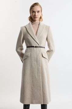 Feel Elevated No Matter The Weather In Our Midi Length Coat, Made In High Quality, Thick Italian Wool, Featuring A Belted Waist For A Flattering Fit, And A Button Fastening. Wear It Over Any Outfit, Whether Heading Out For Dinner Or To The Office. Premium Italian Manteco Wool Single Breasted Belted Tailored Midi Coat High Quality Italian Wool Flattering Straight Silhouette Belted Waist For A Cinched Silhouette Contrasting Faux Leather Detailing Formal, Collared Neckline Pocket Features Midi Leng Tailored Long Wool Coat With Belt, Elegant Tailored Single-breasted Wool Coat, Fitted Structured Single-breasted Wool Coat, Luxury Tailored Single-breasted Wool Coat, Long-sleeve Wool Coat With Self Belt, Petite Wedding Guest Dresses, Outfits Petite, Plus Size Workwear, Plus Size Formal