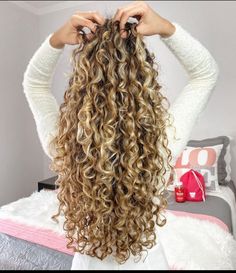 Spiral Perm Long Hair, Blonde Highlights Curly Hair, Long Natural Curly Hair, Highlights Curly Hair, Wine Hair, Honey Brown Hair, Blonde Curly Hair, Colored Curly Hair, Honey Blonde Hair