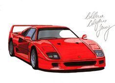 a drawing of a red sports car on a white background