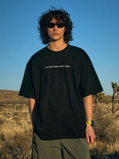 This comfortable oversized T-shirt simply accented with lettering embroidery. It's made from bio-washed high-density durable premium cotton jersey.- Ribbed crew neck- Letterning embroidery at front and back- Drop shoulder- Short sleeves- Oversized fit- Unisex wear- Minimized shrinkage and distortion Short Sleeve T-shirt With Letter Embroidery For Streetwear, Black Cotton T-shirt With Letter Embroidery, Oversized Casual Tops With Embroidered Graphics, Streetwear Crew Neck Top With Letter Embroidery, Streetwear Short Sleeve Tops With Letter Embroidery, Crew Neck Tops With Letter Embroidery For Streetwear, Short Sleeve T-shirt With Embroidered Graphics For Streetwear, Streetwear T-shirt With Letter Embroidery, Trendy Crew Neck T-shirt With Letter Embroidery