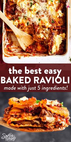 the best easy baked ravioli recipe made with just 5 ingredients and it's ready to be eaten