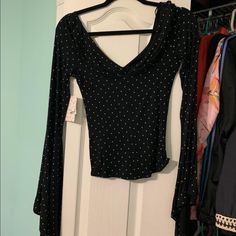 Brand New Tags On Trendy Black Stretch Blouse, Trendy Black Top For Date Night, Trendy Black Tops For Date Night, Free People Black, Bell Sleeve, Free People Tops, Bell Sleeve Top, Long Sleeve Tees, Sleeve Top