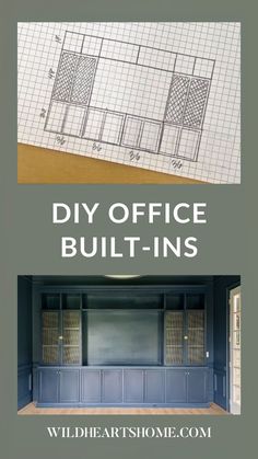 an office building with the words diy office built - ins on top and below it