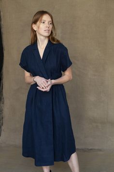 "This Linen Shirt Dress is a must-have nowadays. The one presented here features in lapels as in a regular jacket and double-breasted snap fastening with extra hidden metal button at the lower part of the inseam, so you will not be worried about any incident happens for wearing a dress. Eye-catching elements of this Tie Front Dress are vintage roll up sleeves and a decorative belt. The last serves as a fashion accent that can be tied either on the front or backside. Such a Shirt Dress with Pocke Belt Shirt, Shirt Dress With Pockets, White Linen Dresses, Tie Front Dress, Linen Shirt Dress, Linen Casual, Belted Shirt Dress, Bridesmaid Outfit, Dress With Belt