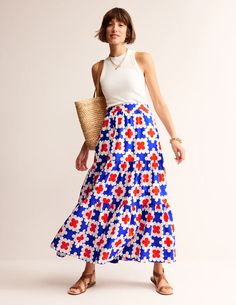 Lorna Tiered Maxi Skirt - Surf the Web, Abstract Tile | Boden US Style Roots, Abstract Tile, Style Analysis, Superhero Fashion, Tiered Maxi Skirt, Beautiful Dream, Travel Wardrobe, Petite Dresses, Mini Fashion