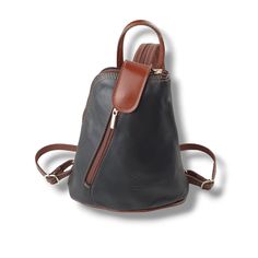 This SMALL black and brown soft Italian leather backpack is ideal for when you need a bag that is both practical but also very stylish. This SMALL backpack has been handmade by artisans in Italy from the finest Italian Leather and has a certificate of authenticity label inside the bag confirming that it is genuine Italian leather. A perfect bag to for all those essentials such as smartphone, cards, keys and make-up. It is fully lined with an internal zipped pocket for the things you like to keep Black Leather Backpack With Leather Lining For Travel, Black Backpack With Leather Lining For On-the-go, Black Leather-lined Backpack For On-the-go, Black Satchel Backpack With Leather Lining, Black Shoulder Bag With Leather Lining, Mini Leather Bag, Small Rucksack, Leather Bag Handmade, Leather Hip Bag