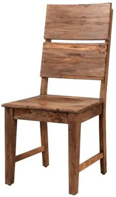 a wooden chair sitting up against a white background