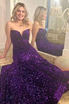 Strapless Purple Sequin Mermaid Long Formal Dress Lavender Prom Dress Long, Formal Dress Strapless, Sequin Prom Dresses Mermaid, Purple Formal Dress, Lavender Prom Dresses, Halter Evening Dress, Purple Evening Dress, Strapless Prom Dresses, Long Formal Dress