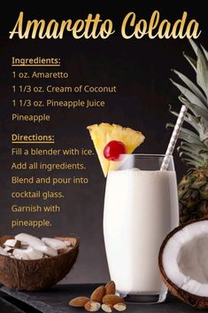 a pineapple and coconut drink with ingredients to make it