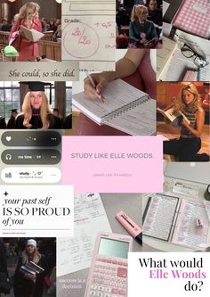 a collage of photos with pink and black writing on them, including an image of a woman's handwritten notes