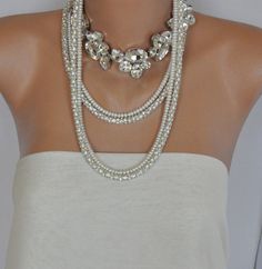 NEW Collection  Bold  Bridal Freshwater Pearls and Rhinestone Necklace on Etsy, $239.00 Bridal Jewelry Pearl, Jewelry Pearl Necklace, Bride Necklace, Pearl Bridal Jewelry, Pearl Jewelry Necklace, Jewelry Pearl, Sterling Silver Jewelry Handmade, Neck Jewellery