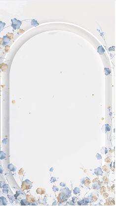 an oval white frame with blue flowers on it