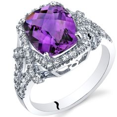 Amethyst Cushion Cocktail Ring in 14K White Gold (2.50 carat) Jewelry Questions, Amethyst Cocktail Ring, Lavender Amethyst, Purple Rings, Gold Gemstone Ring, Vibrant Purple, Jewelry Tree, Topaz Gemstone, Amethyst Gemstone