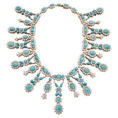 Important Retro Turquoise and Diamond Fringe Necklace For Sale at 1stDibs Radiant Cut Diamond Ring, Ruby And Diamond Necklace, Cascade Necklace, Diamond Drop Necklace, Silver Diamond Necklace, 14k Yellow Gold Necklace, Turquoise Jewelry Native American, Fringe Necklace, Diamond Drops