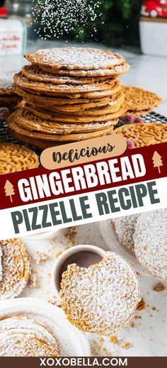 gingerbread pizza recipe with powdered sugar sprinkled on top and surrounded by cookies