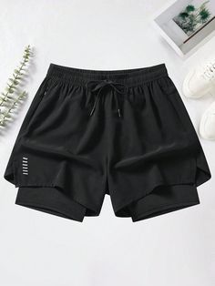 Black  Collar  Woven Fabric Letter,Plain  Embellished Slight Stretch  Men Activewear Workout Shorts For Men, Gym Fits Men, Gym Boys, Men Activewear, Sports Clothes, Men's Activewear, Running Shorts Men, Skater Jeans, Gym Clothes