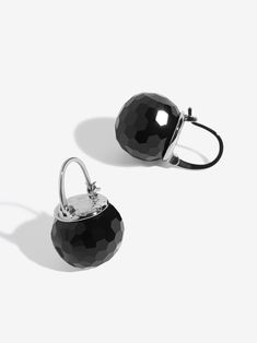 My sparkling onyx-colored Austrian crystal ball earrings are made with the finest quality materials to ensure a high-quality product. The earrings are made with 925 sterling silver and plated with platinum. The crystal balls are made with Swarovski crystal in clear, which is known for its special clarity and high-quality shine. The crystal balls are faceted in a hexagon shape and come in various colors, including aquamarine blue, emerald green, morganite, olive green, ruby red, lilac lavender, c Evening Round Crystal Earrings For Pierced Ears, Faceted Drop Earrings For Evening, Faceted Crystal Earrings For Party, Onyx Drop Earrings For Party, Black Crystal Earrings For Party, Black Round Crystal Earrings For Party, Crystal Ball Earrings, Blue Emerald, Onyx Colour