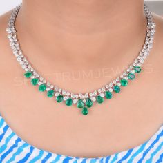 Zambian Emerald SI/H Diamond Wedding Necklace 14k White Solid Gold 25.87 Tcw Diamond Wedding Necklace, Gem Stone Necklace, Jewelry Cartier, Diamond Necklace Wedding, Spiritual Necklace, Tiffany Necklace, Green Gem, Wedding Necklaces, Necklaces Gold